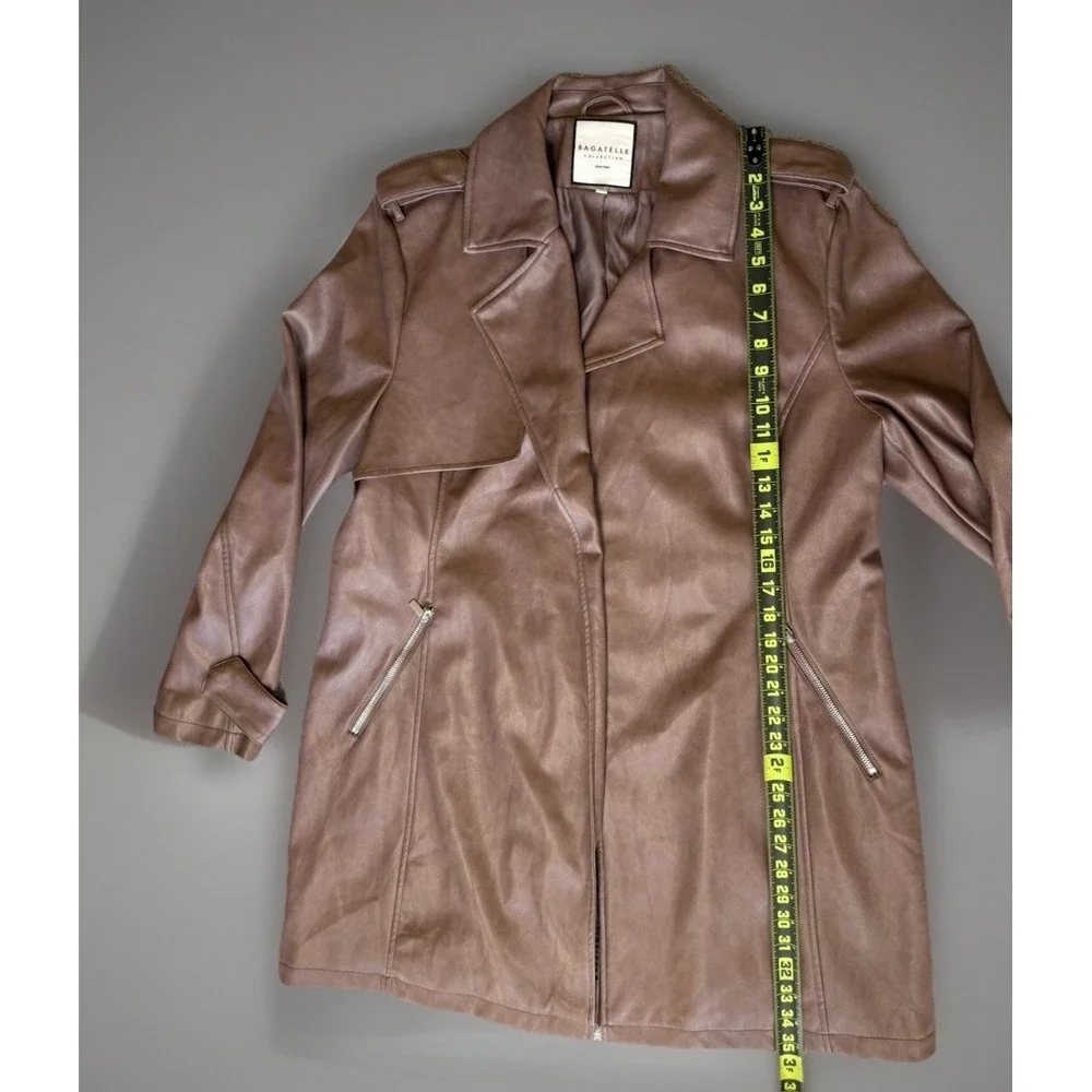 NWOT Bagatelle Brown Faux Leather Long Moto‎ Jacket Zip Pockets Women's Size XL